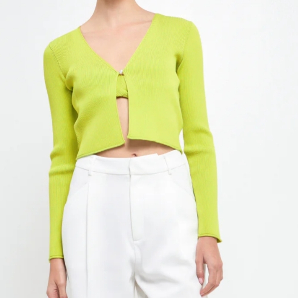 Endless Rose Green Fine Ribbed Cardigan Size Med NEW
